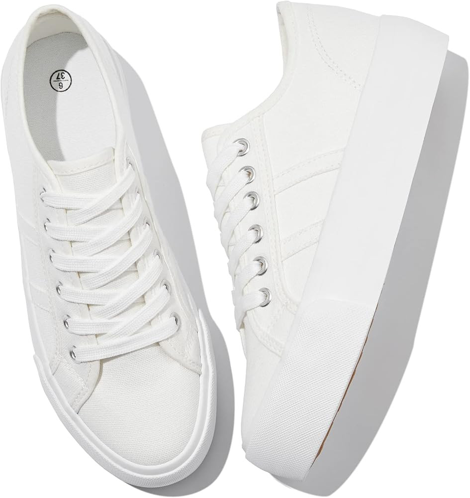 Waluzs Platform Sneakers for Women Low Top Platform Shoes Lace Up Womens Canvas Shoes Breathable ... | Amazon (US)