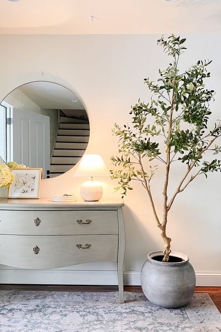 Entry way console table and faux olive tree  