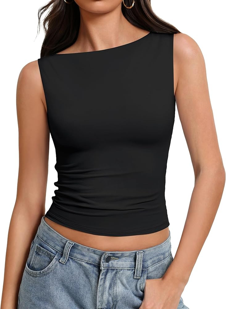 Avidlove Black Going Out for Women Boat Neck Double Lined Cute Tank Basic Fitted Summer Classy To... | Amazon (CA)