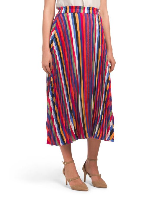 Multi Stripe Pleated Midi Skirt | TJ Maxx