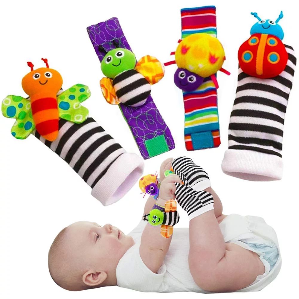 Cute Animal Soft Baby Socks Toys Wrist Rattles and Foot Finders for Fun Butterflies and Lady bugs... | Walmart (US)