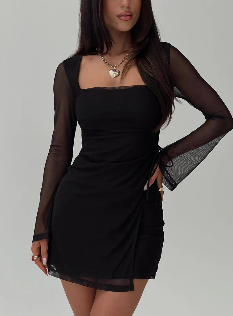 Martinez Long Sleeve Mini Dress Black | Princess Polly US