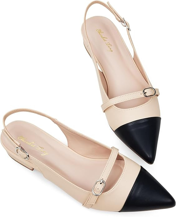 Elisabet Tang Women Slingback Flats with Rhinestone Pointed Toe Flats for Women Dressy Shoes | Amazon (US)