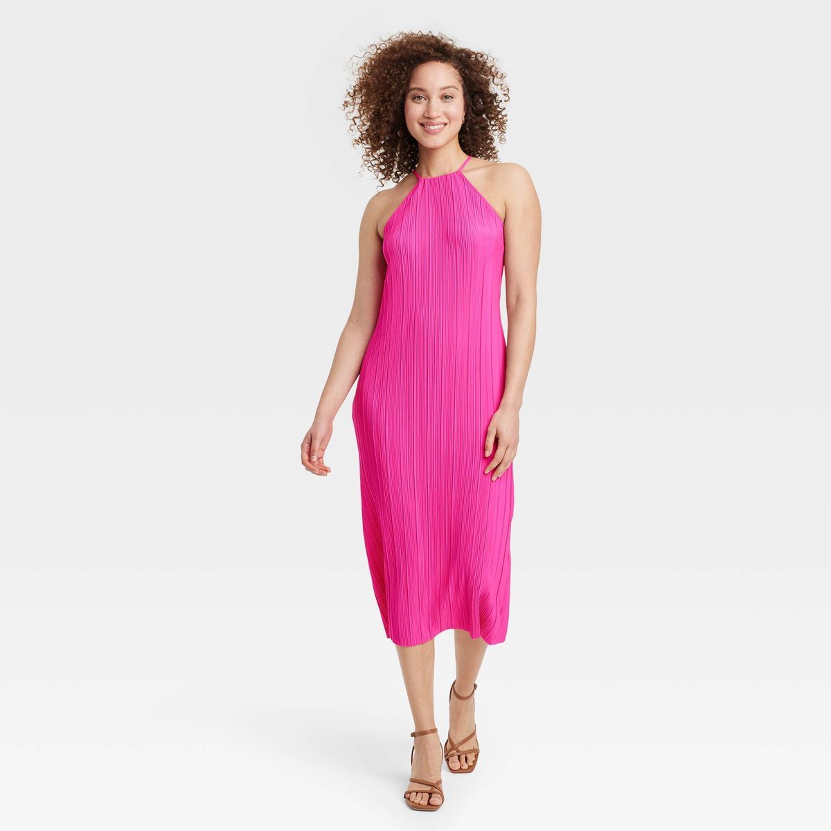 Women's Knit Plisse Midi Shift Dress - A New Day™ Hot Pink S | Target