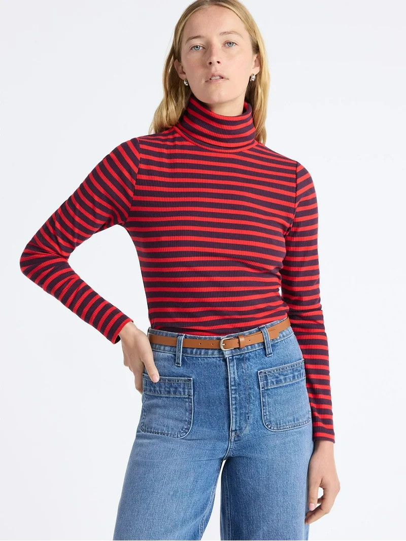 Free Assembly Women's Ribbed Turtleneck Tee, Sizes XS-XXL | Walmart (US)