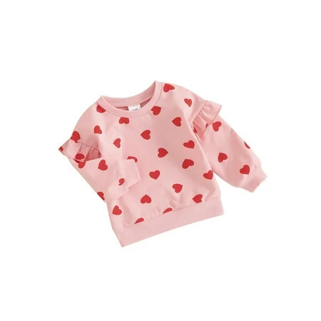 Co.MMehjri Toddler Girls Sweatshirts Valentine s Day Clothes Heart Print Crew Neck Long Sleeve Pullovers Baby Fall Tops | Walmart (US)