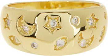 Sterling Forever Star & Moon 14K Gold Plated CZ Dome Ring | Nordstromrack | Nordstrom Rack