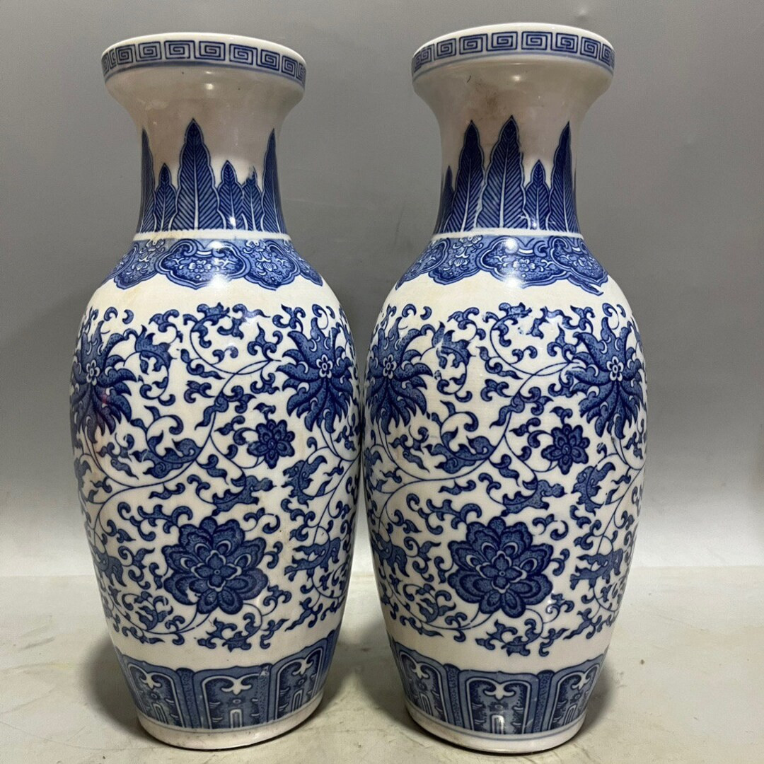 Collection of Fine Porcelain Blue and White Flower Pattern Vase Decoration Pair - Etsy | Etsy (US)