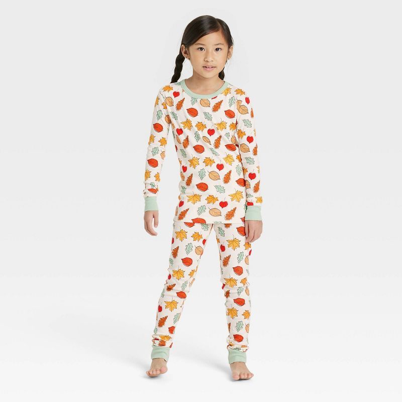 Kid's Fall Leaf Print Matching Family Pajama Set - Cream | Target