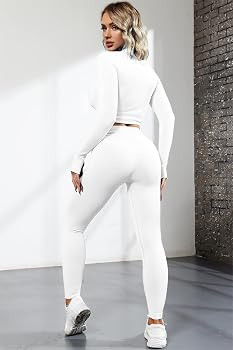 QINSEN Long Sleeve Workout Shirt for Women High Funnel Neck Crop Tops Tummy Control Leggings Fitt... | Amazon (US)