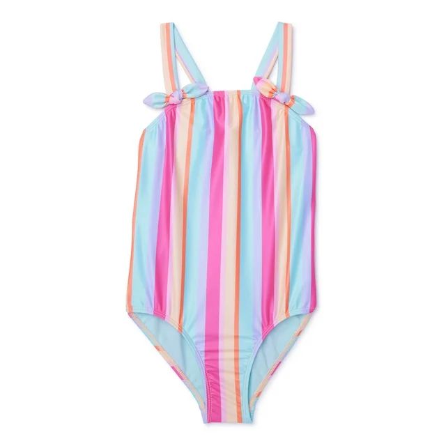 Wonder Nation Girls One-Piece Swimsuit with Bow Strap and UPF 50, Sizes 4-18 & Plus | Walmart (US)