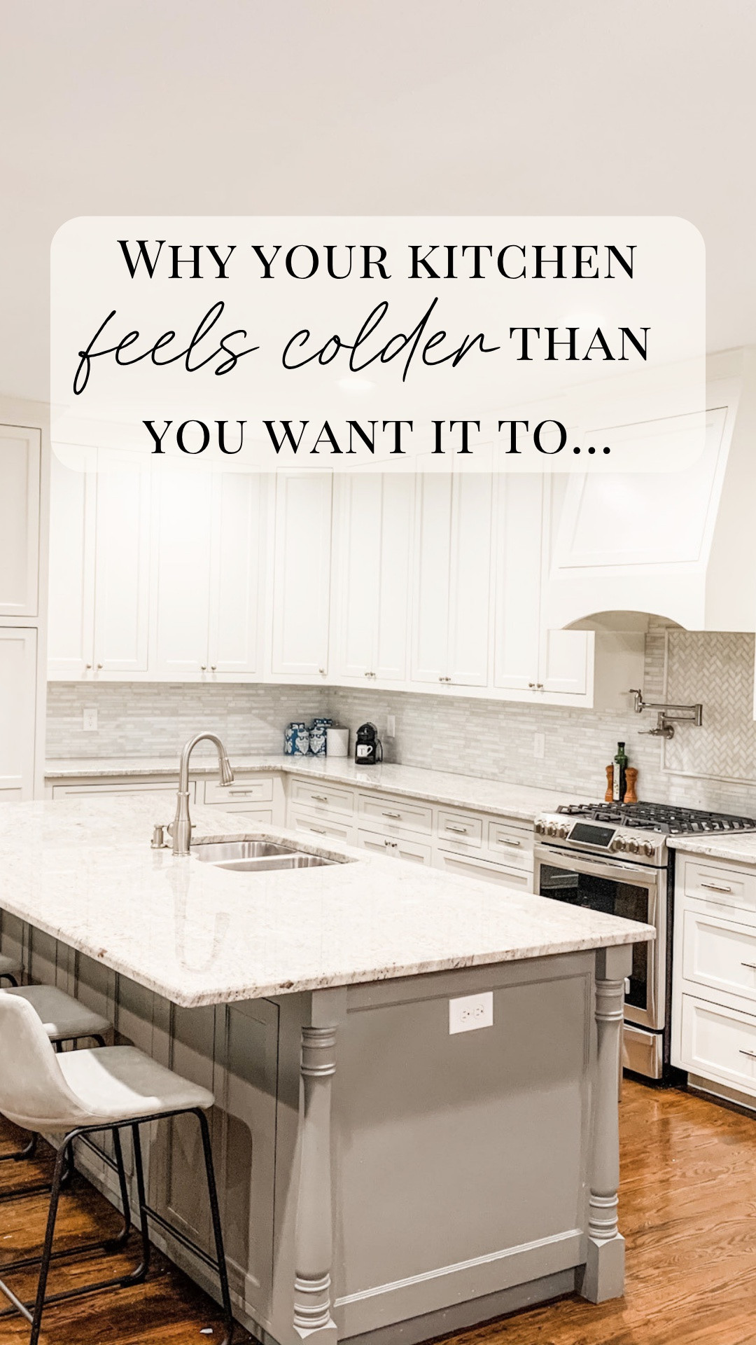 If your kitchen feels colder than you want it to, look at what materials are repeating. Too many cool tones in one space can make even a nice kitchen feel harsh or dated. I’d start by layering in warmer wood tones, softer bulbs, textured accessories, and metals that don’t feel icy. Small changes can make the whole space feel more custom and lived-in 🤍

#LTKHome