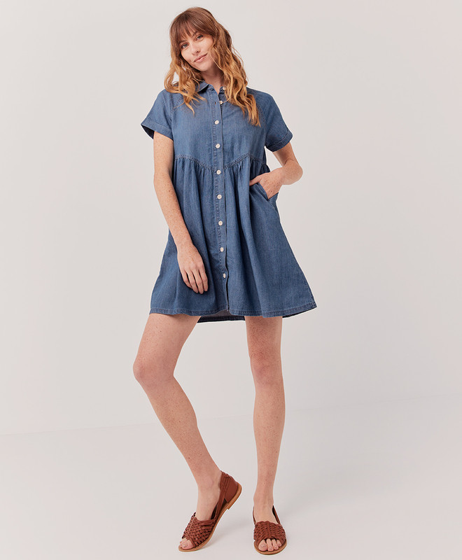 clearance denim chambray shirt dress | Pact Apparel