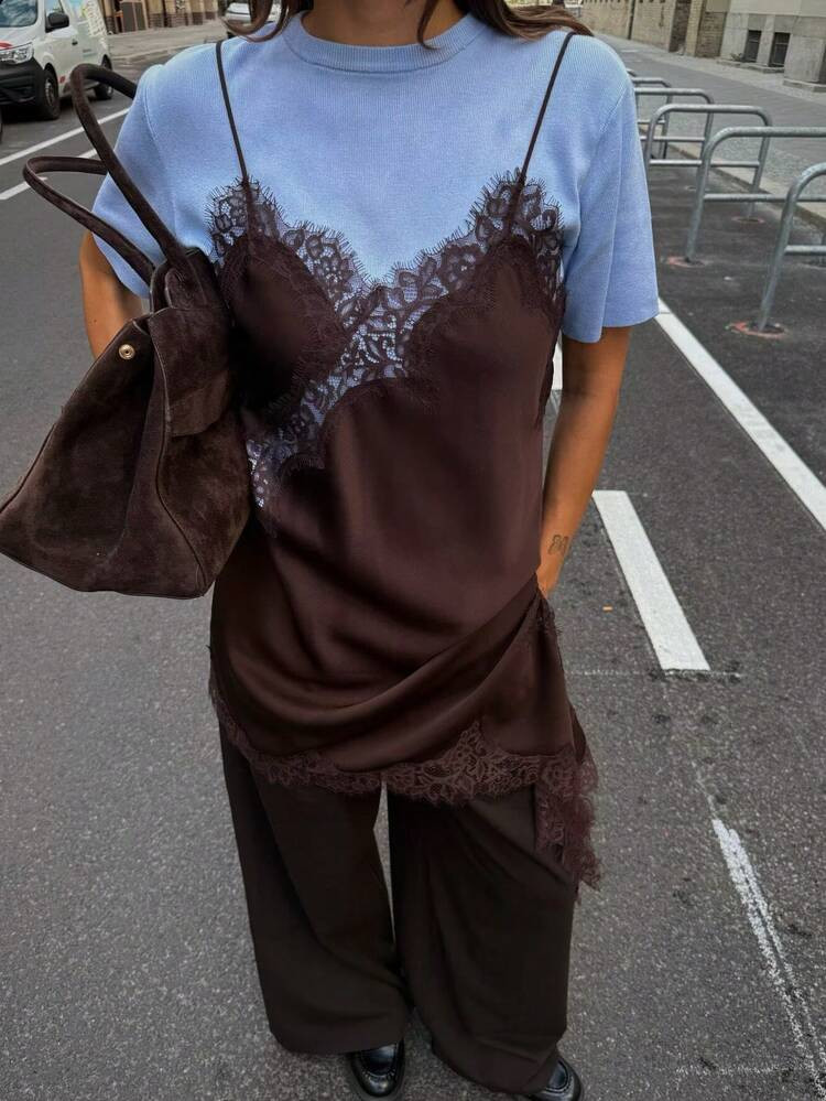Kamelien Neuer Sommer Damen Mode Sexy asymmetrisches Spitzen Kleid, Europäischer und Amerikanisc... | SHEIN