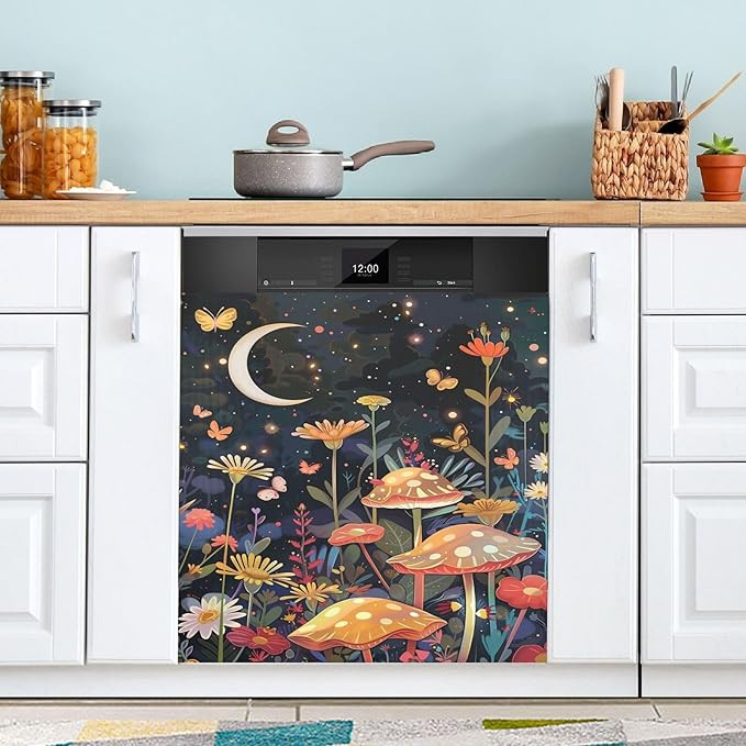 Vintage Mushroom Herb Bird Dishwasher Magnet Cover Kitchen Dishwasher Sticker, Easily Trimmable D... | Amazon (US)