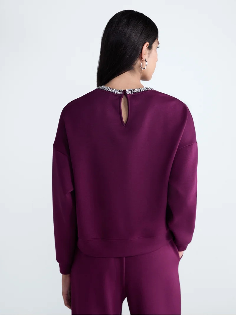 Scoop Women's and Women's Plus Scubaknit Embellished Sweatshirt, Sizes XS-4X | Walmart (US)