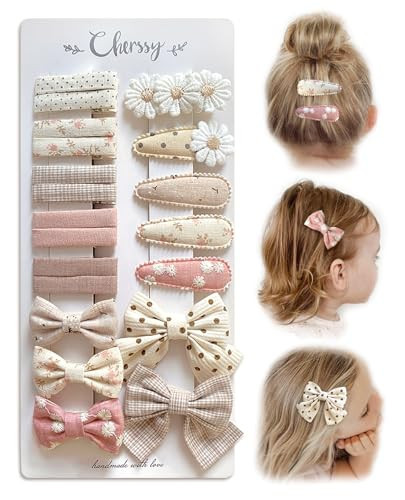 Cherssy Floral Hair Bow Clips for Baby Girls, 20 Pack Boutique Snap Hairpins and Alligator Clips Set, Handmade Hair Accessories for Toddler Kid School Age Girls' Gift | Amazon (US)