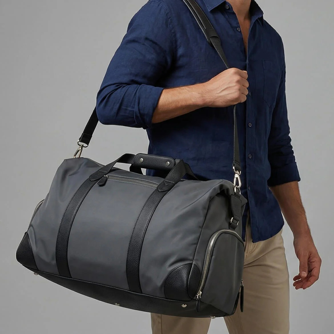Harrison Travel Duffel Bag w Shoe Compartment 22" - Charcoal Grey | HomeWetBar.com