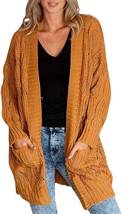 Yskkt Womens Boho Open Front Cardigans Sweaters Plus Size Cable Knit Long Sleeve Oversized Cloak ... | Amazon (US)