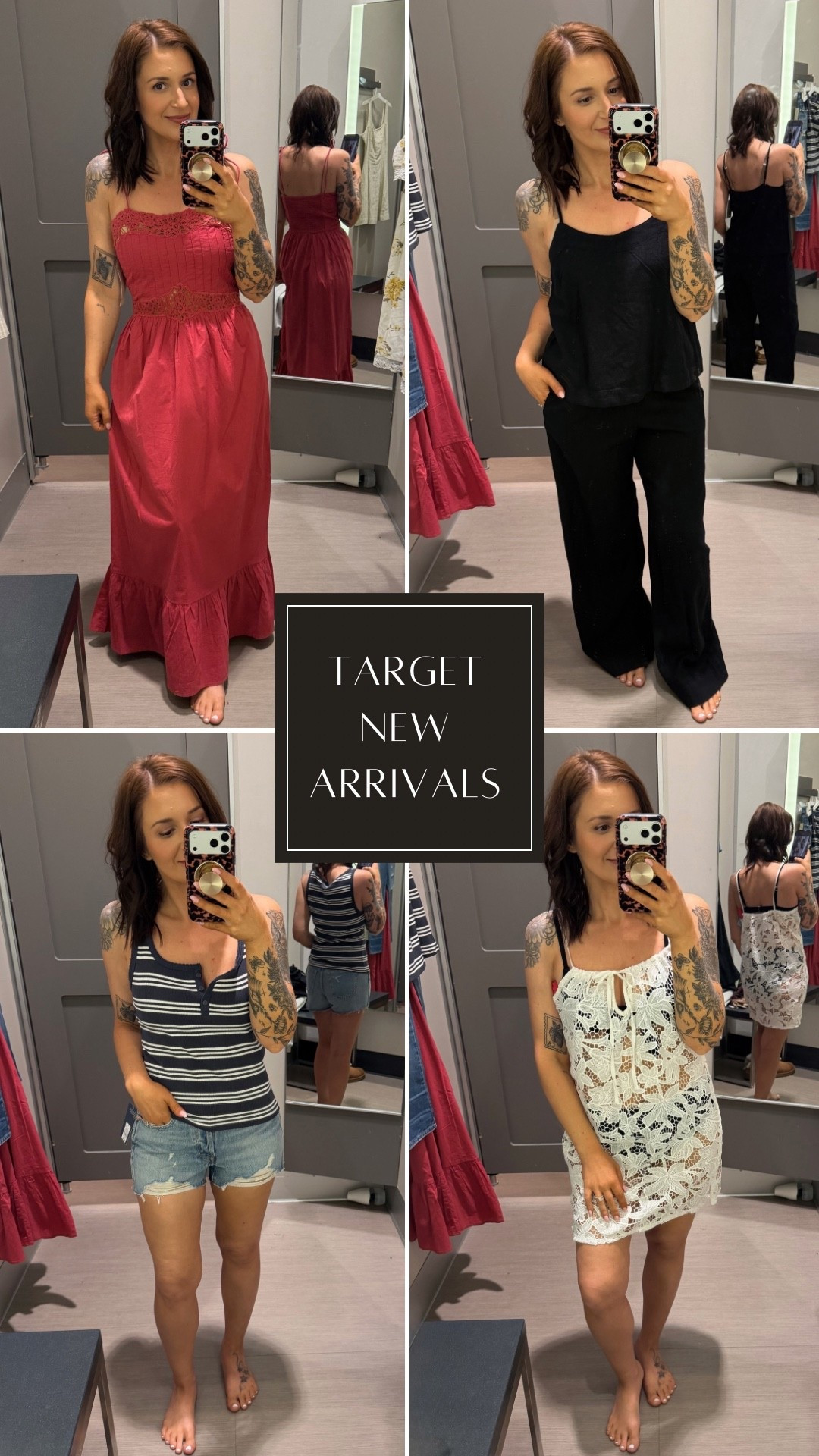 New arrivals at target! Petite friendly! 
Maroon dress is an XS
Black set: top S bottoms XS
Jean shorts size 4 but a little snug, could go up a size. Tank Top is a medium
White swimsuit cover up dress is a S

#LTKPetite #LTKSpringSale #LTKootd