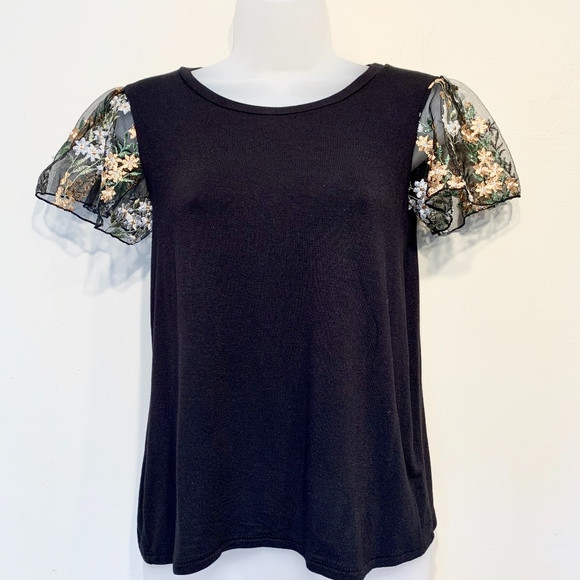 Sadie & Love Shirt Floral Mesh Embroidered Sleeves | Poshmark