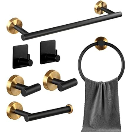 TURS 5-Piece Bathroom Hardware Set Matte Black and Brushed Gold Towel Bar Holder Set Hand Towel Hold | Amazon (US)