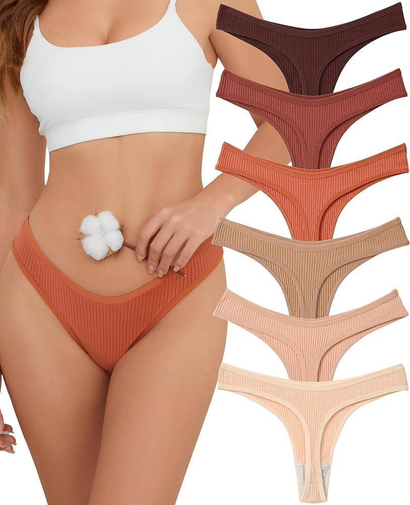 Cotton Thongs for Women, No Show Ribbed Cotton Womens Underwear | Amazon (US)