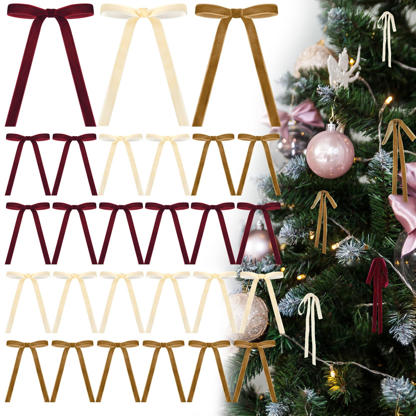 24 Pcs Velvet Bows Christmas Tree Ornaments Vintage Velvet Ribbon Bows for Tree Garland Wreath In... | Amazon (US)