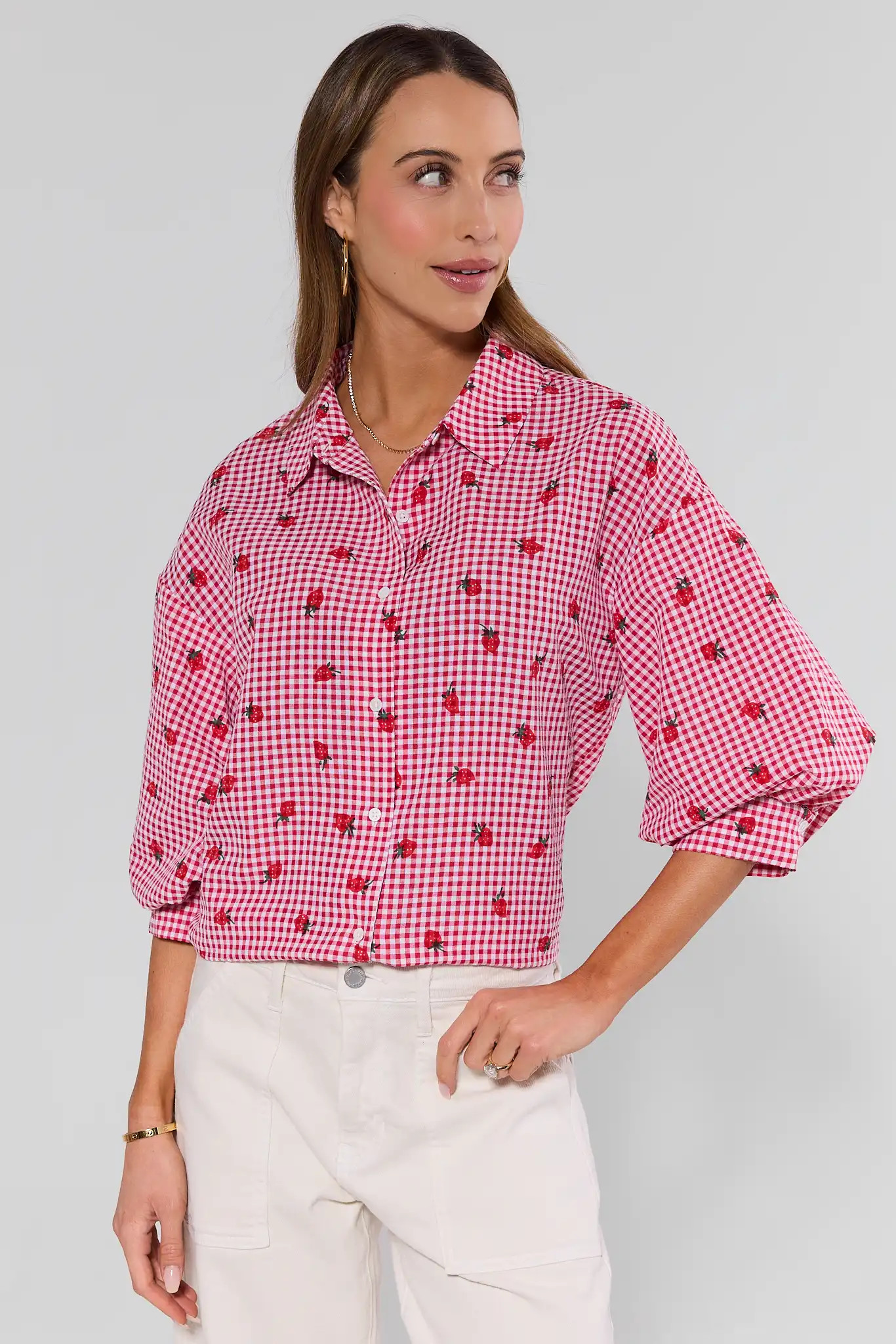 Dorthea Red Printed Gingham Top | Avara