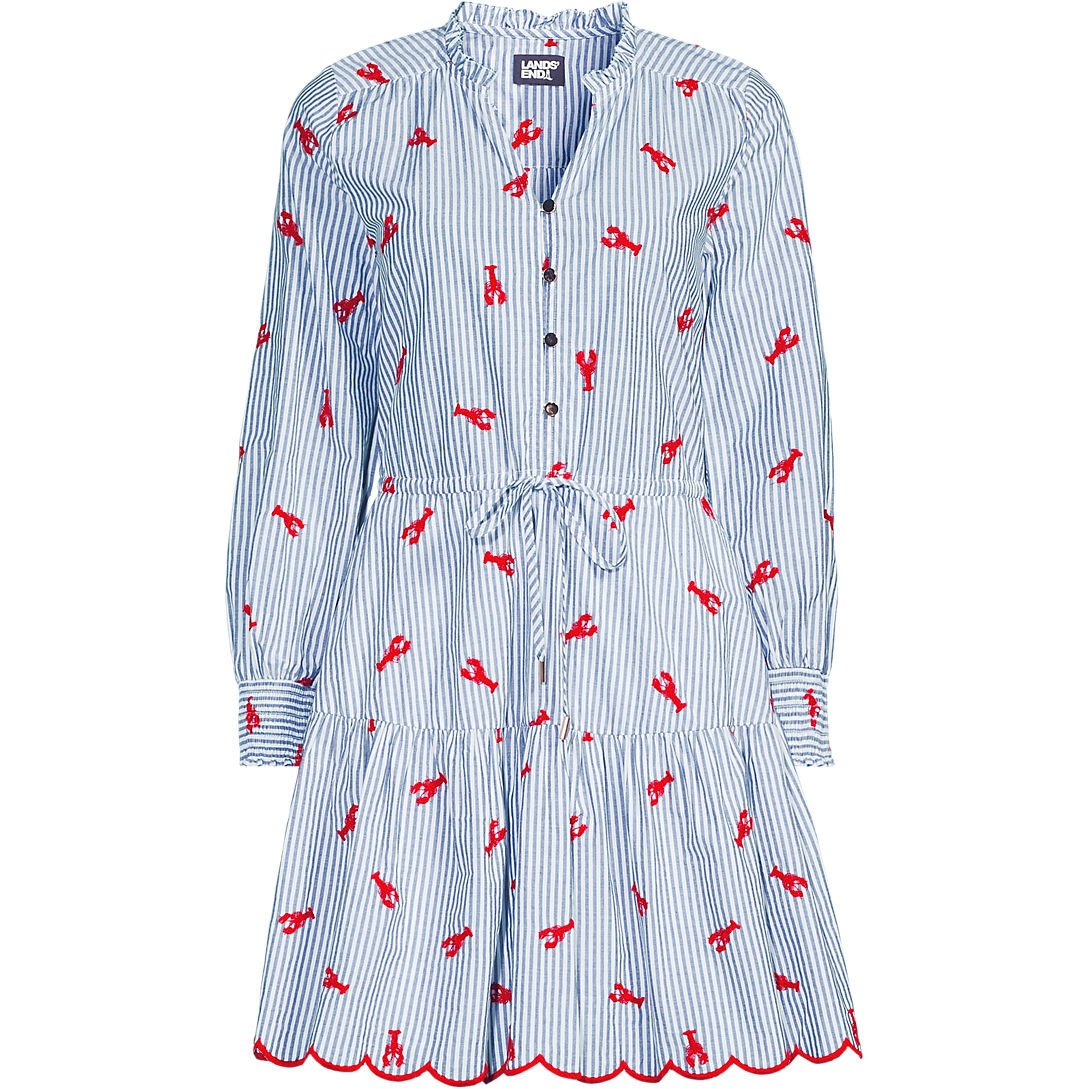 Women's Long Sleeve Eyelet Mini Popover Dress | Lands' End (US)