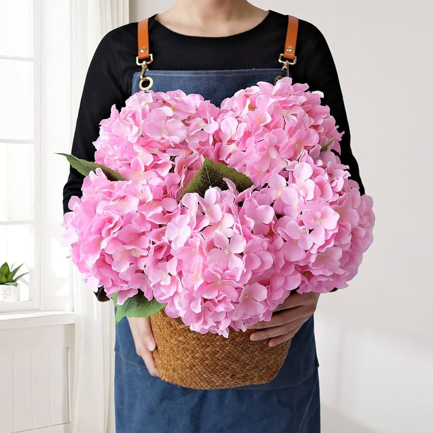 5pcs Pink Silk Hydrangea Fake Flowers, 20Inch Large Lifelike Artificial Flowers Bouquets Faux Hyd... | Amazon (US)