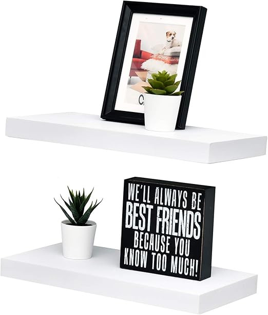 WELLAND Set of 2 Floating Shelves Wall Mounted Shelf, for Home Decor with 8" Deep (White, 15 inch... | Amazon (US)
