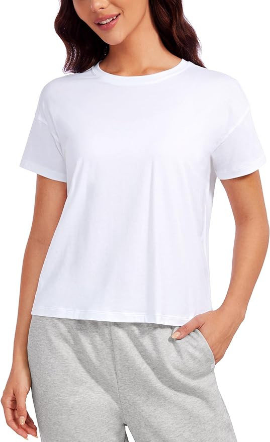 CRZ YOGA Pima Cotton Short Sleeve Workout Tops for Women Loose Basic T-Shirts Athletic Gym Casual... | Amazon (US)