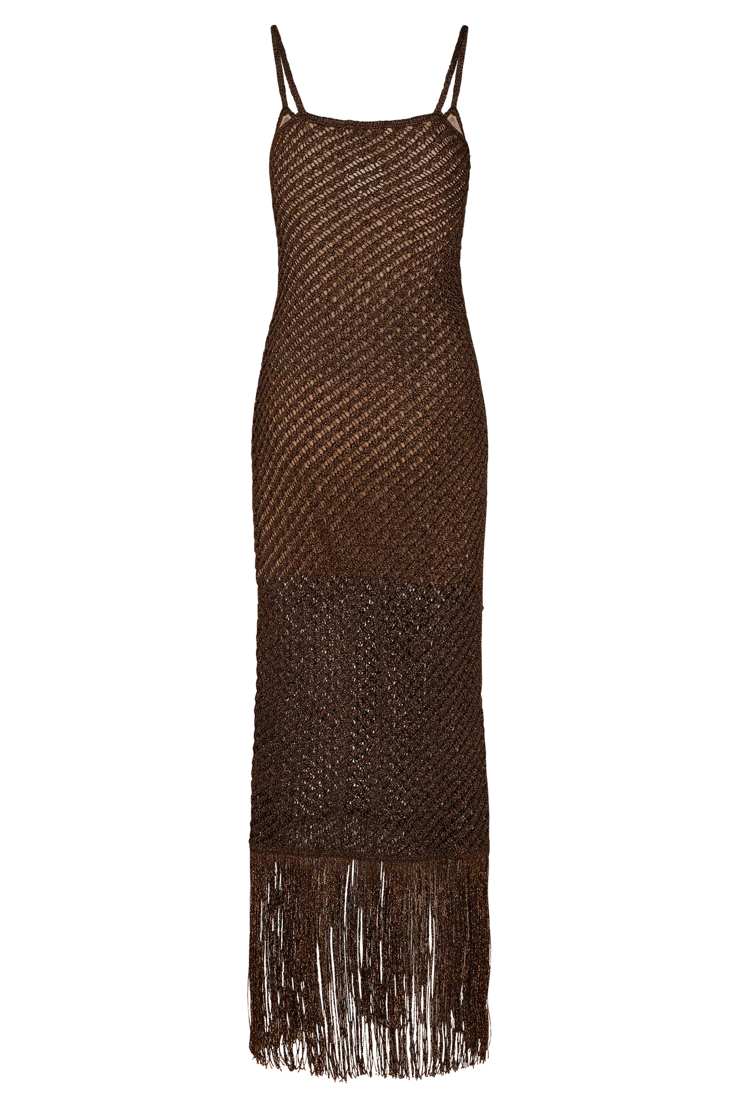 Raelynn Metallic Knit Fringe Midi Dress - Dark Chocolate | Meshki (APAC)