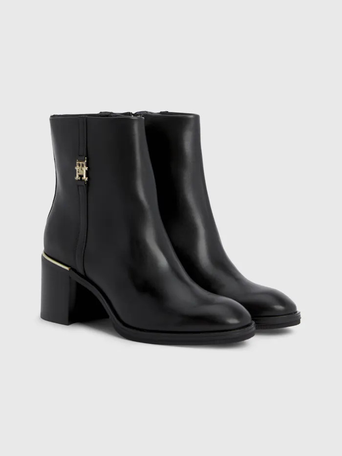 Leather Metal Hardware Mid Heel Boots | Tommy Hilfiger (AU)