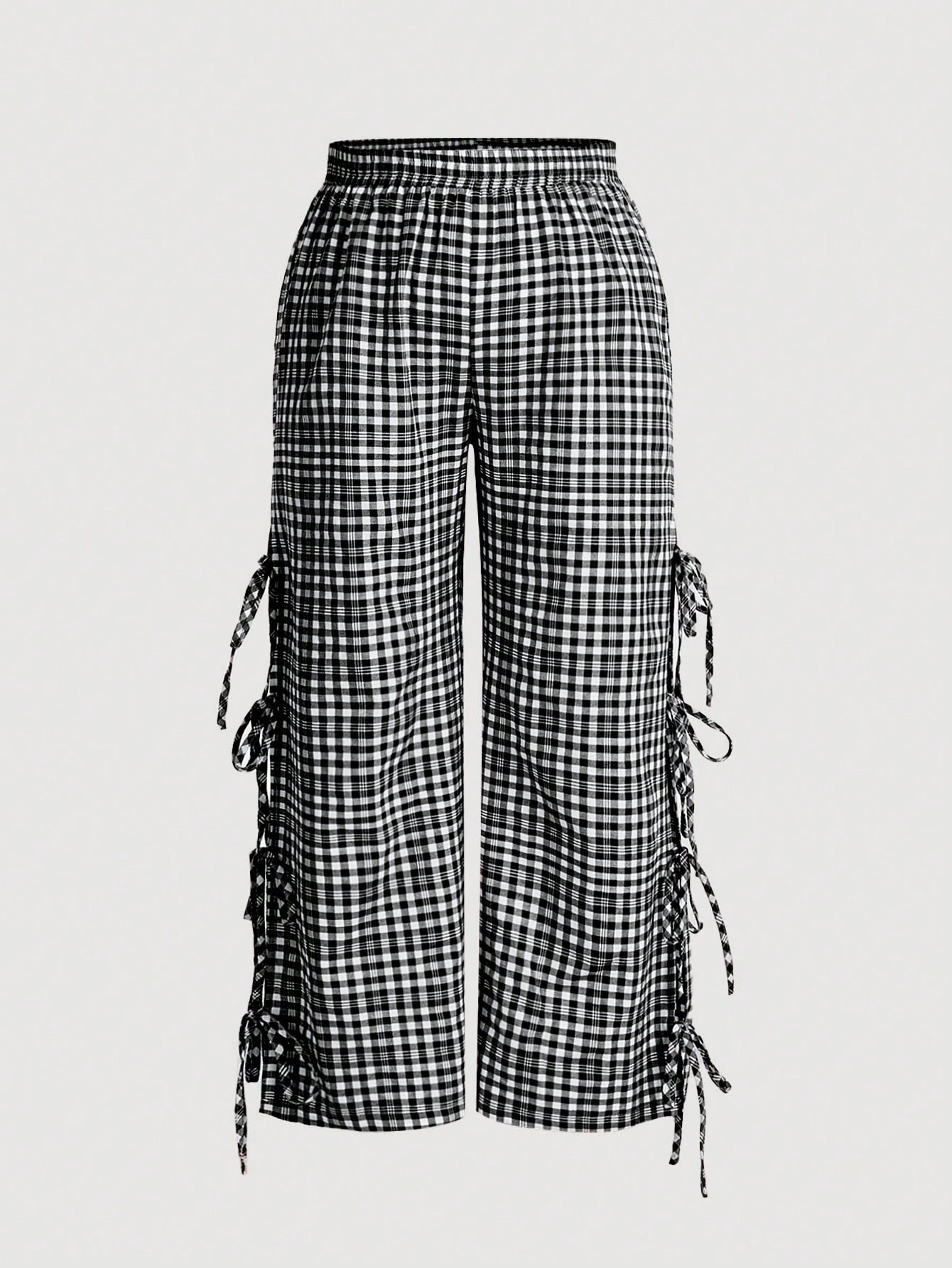 SHEIN MOD Plus Size Plaid Printed Drawstring Casual Pants | SHEIN