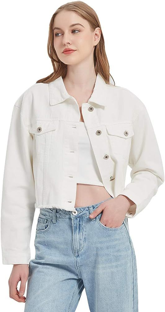 Anna-Kaci Cropped Denim Jean Jacket Long Sleeve | Amazon (US)