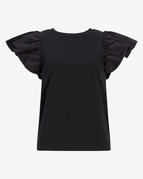 Taffeta Sleeve Crew Neck Tee | Express