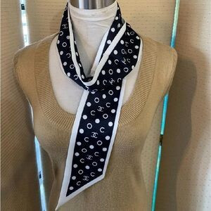 Chanel black-and-white polkadot twilley scarf as new never worn | Poshmark