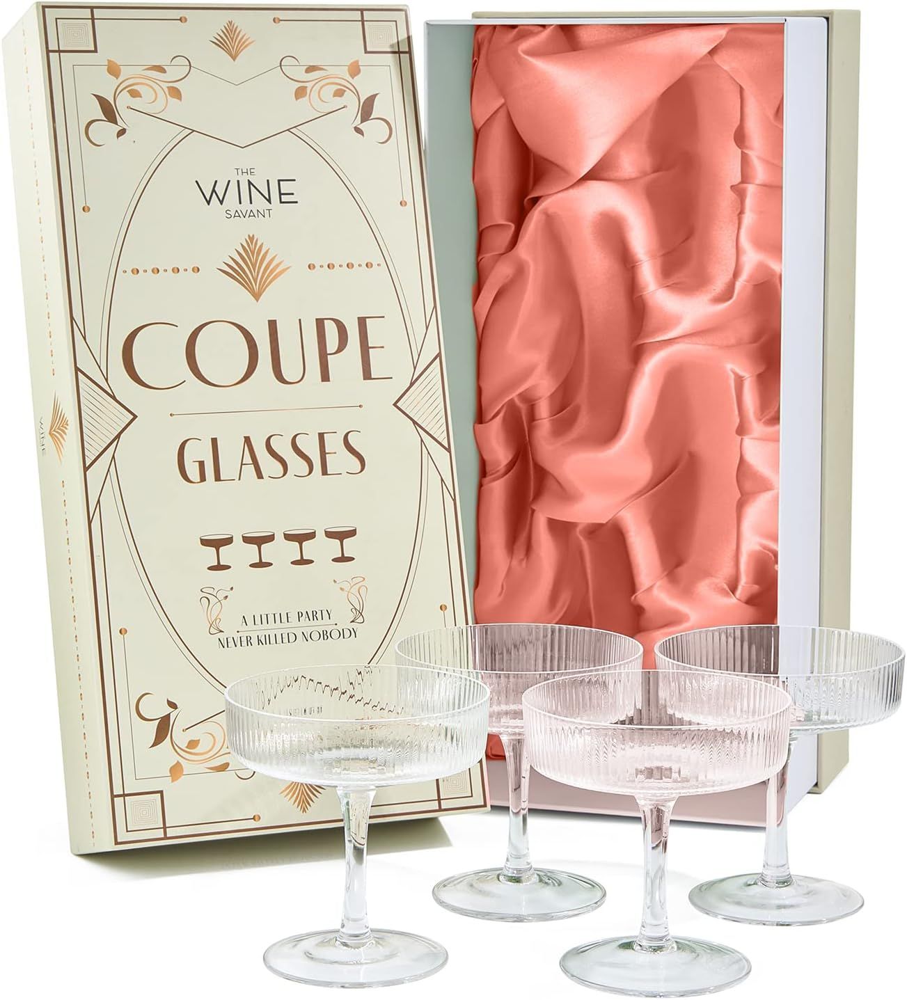 Vintage Art Deco Coupe Glasses Ribbed Coupe Glasses 7 oz | Set of 4 | Crystal Champagne, Martini,... | Amazon (US)