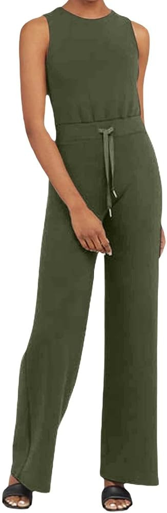 iCJJL 2023 New Jumpsuits for Women Casual Air Essentials Jumpsuit Women's Sleeveless Wide Leg Pan... | Amazon (US)