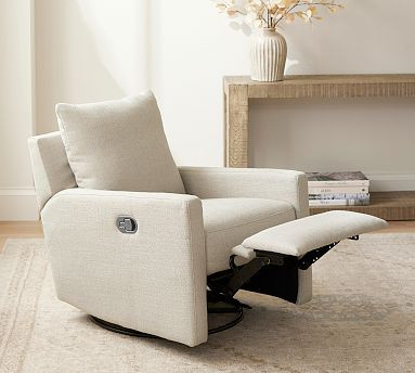 Ayden Square Arm Upholstered Swivel Recliner | Pottery Barn (US)