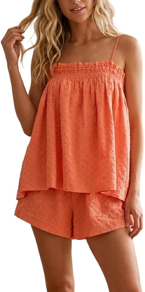 Women Gingham Two Piece Set Sleeveless Babydoll Tank Top and Plaid Shorts Pajama Set Sleepwear Y2... | Amazon (US)