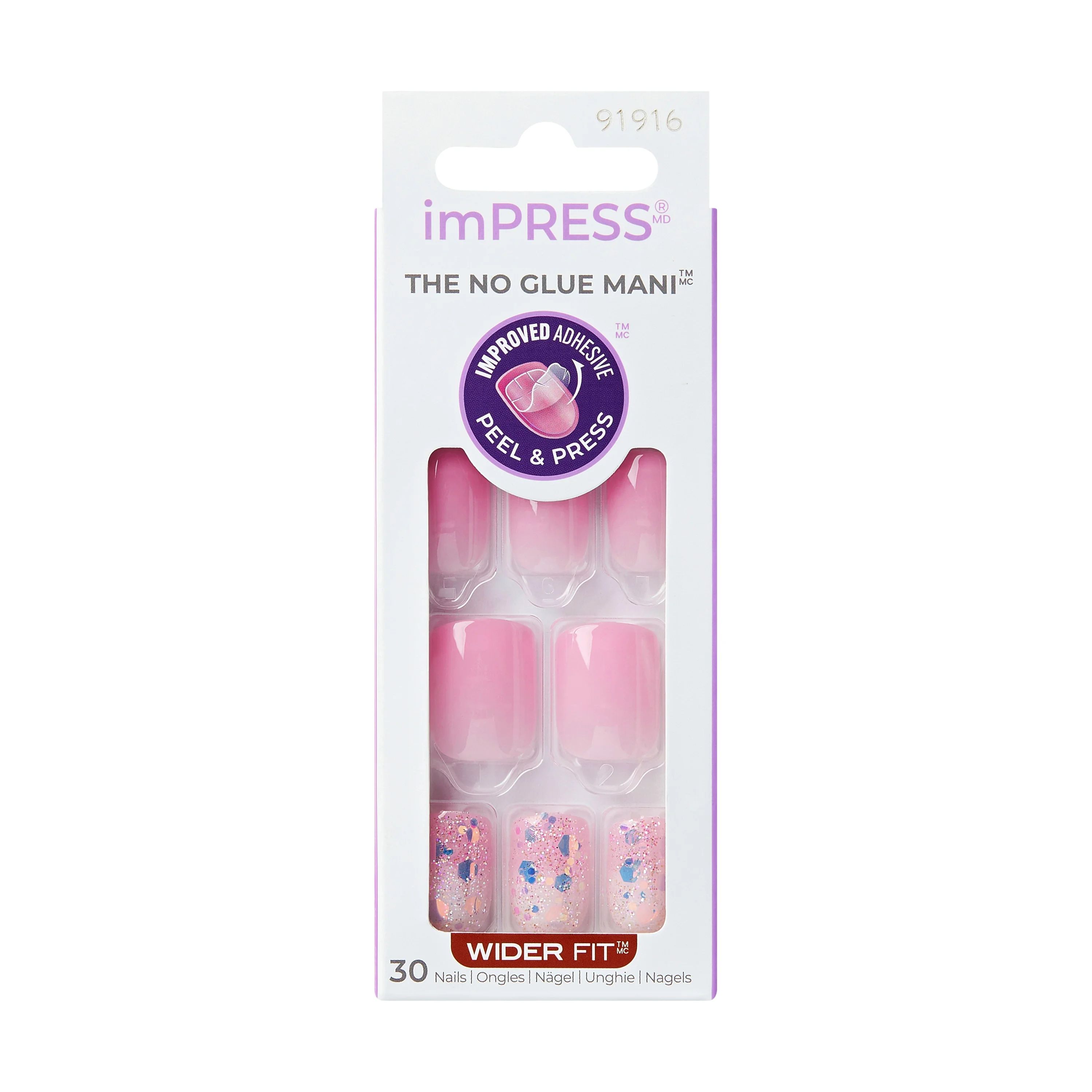 imPRESS Press-On Nails, No Glue Needed, Pink, Medium Length, Wide Square, 33 Ct. | Walmart (US)