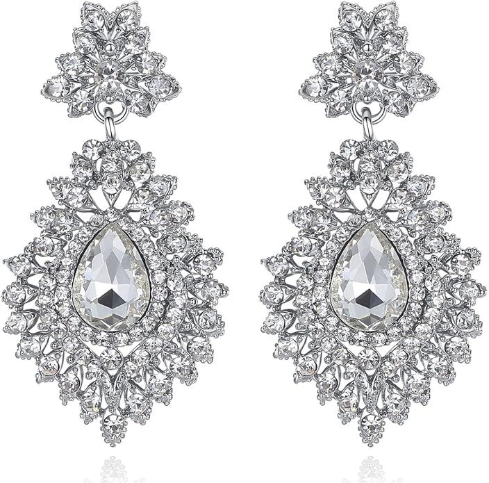 mecresh Flower Teardrop Bridal Wedding Dangle CZ Earrings in Silver/Gold Tone for Women Girl Brid... | Amazon (US)