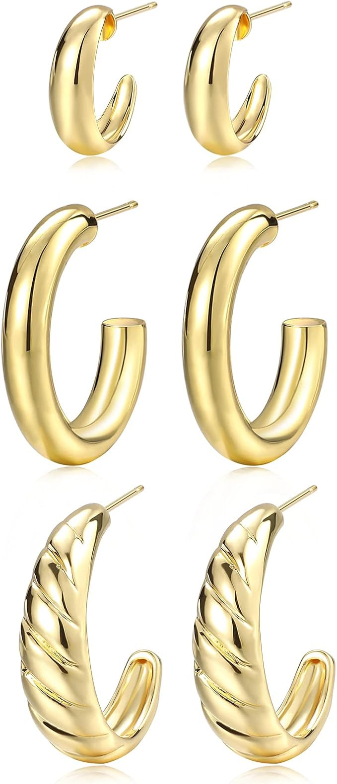 Gold Hoop Earrings Set for Women, 14K Gold Plated Lightweight Hypoallergenic Chunky Open Hoops Se... | Amazon (US)
