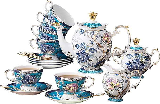ACMLIFE Bone China Coffee Tea Sets, 21-Piece Porcelain Tea Cup Set, Tea Cup and Saucer Set Servic... | Amazon (US)