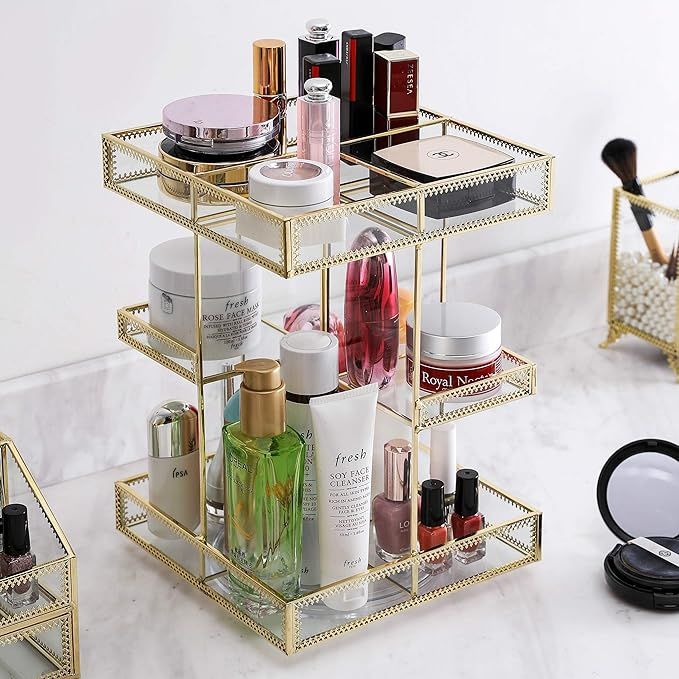 360 Degree Rotation Glass Makeup Organizer，Perfume Display Case and Cosmetic Storage ，Great f... | Amazon (US)