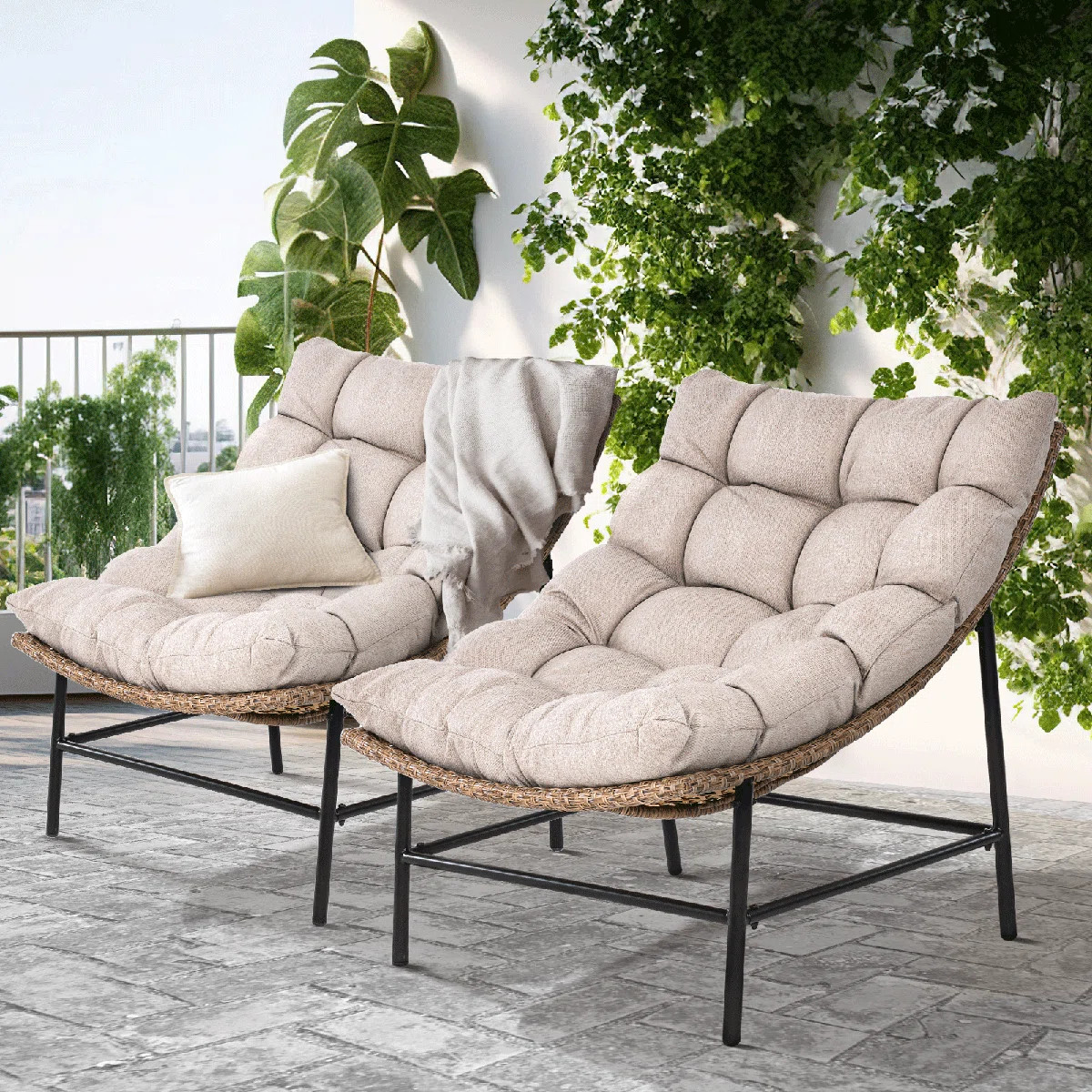 Ouseman Patio Outdoor Scoop Lounge Chair, Seating Group With Cushions (Set of 2) (Set of 2) | Wayfair North America