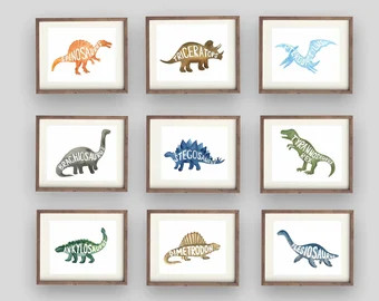 Dinosaur wall art decor for boy nursery bedroom, children wall art prints | Etsy (US)